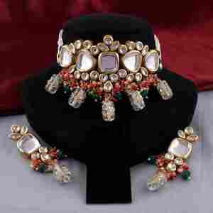 Indo Western Kundan Collier ras du cou serti de grossistes de bijoux artificiels plaqués or en Inde - Product Image 3