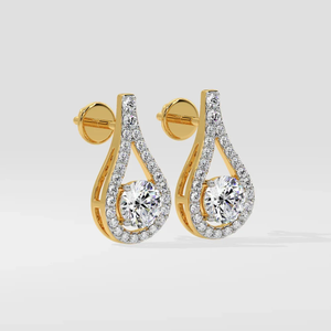 Boucles d'oreilles pendantes en diamant de culture pour femmes, taille ronde, or blanc 14 carats, couleur E, certifiées IGI, style romantique - Product Image 2