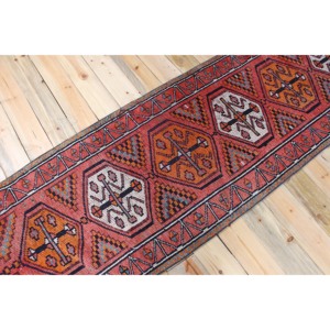 Tapis turc, tapis vintage 2,6x11,4 pieds, tapis en laine géométrique rose orange - Product Image 2