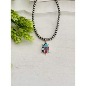 Colgante de Estilo Étnico del Suroeste con Incrustaciones de Turquesa Multicolor y Plata de Ley - Product Image 1