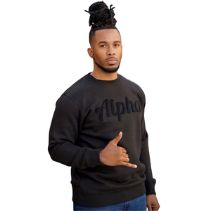 Sweat-shirt en chenille Alpha noir uni Vêtements de vie grecs Vêtements de fraternité personnalisés en gros Style pull brodé - Product Image 4