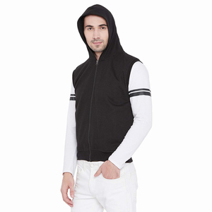 เสื้อฮู้ดเข้ารูปสำหรับผู้ชาย,เสื้อวอร์มแขนสีขาวมีซิปสีดำผลิตจากปากีสถาน - Product Image 3