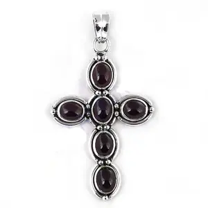 925 Silver Garnet <b>Cross</b> Pendant <b>Necklace</b> with CZ Charm Number Pattern Rose <b>Gold</b> and Platinum Material Gift Jewelry for Women - Product Image 2
