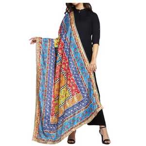 <b>Indian</b> Pakistani Ethnic Polyester <b>Shawls</b> Multi-Color Dupatta Traditional Scarf Handmade Embroidery Lightweight Breathable All - Product Image 1