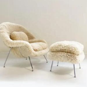 เก้าอี้ห้องนั่งเล่นราคาโรงงาน เก้าอี้พักผ่อนขนแกะ งานแฮนด์เมด Eero Saarinen Bespoke <span class=keywords><strong>Womb</strong></span> <span class=keywords><strong>Chair</strong></span> และ Pouf Ottoman ขนแกะ - Product Image 5