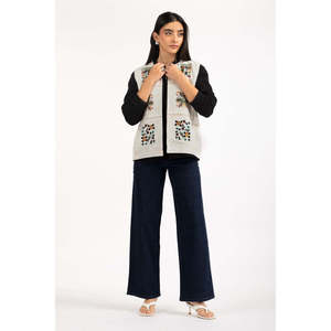 Gilet brodé Karandi pour femme IPS-55211 – Vêtement d'extérieur polyvalent pour printemps, été, hiver – Court, en jean, coton tissé, style vintage - Product Image 6