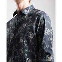 Chemise Homme Slim Fit Empire Design Casual Respirante à Manches Longues avec Col Boutonné et Motif Floral Bleu Marine