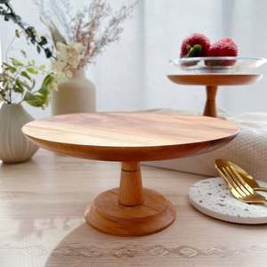 Support à gâteau de luxe en bois de sheesham naturel, écologique, design végétal, pour une présentation élégante de gâteaux, desserts, muffins, mariages, buffets - Product Image 2