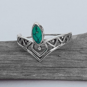 Venta al por mayor indio hecho a mano 925 plata esterlina turquesa piedra preciosa anillo bisel ajuste estilo bohemio para mujeres Unisex cumpleaños - Product Image 3