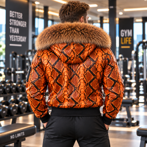 Skin Leather <b>Jacket</b> with Detachable Fox <b>Fur</b> <b>Hood</b> Premium Fashion Outerwear | Herren Lederjacke | Chaqueta Hombre Cuero - Product Image 2