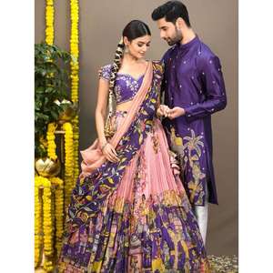 Más demandado tradicional Kalamkari Lehenga Choli con bordado Seqance trabajo para bodas o Navratri a precio de fábrica - Product Image 1