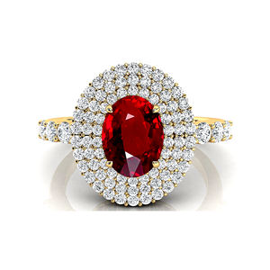 Bagues de fiançailles de mariée fines en or massif 18 carats ornées de pierres précieuses rubis de naissance de juillet naturel et de diamants pavés véritables OEM en vrac - Product Image 1