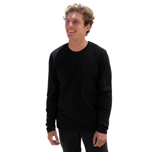 Men <b>Black</b> Heavyweight Long Sleeve Crew Neck <b>T</b> <b>Shirt</b> 100% Luxury Organic Cotton Pre Shrunk GOTS Certified Premium Classic Fit Tee - Product Image 3