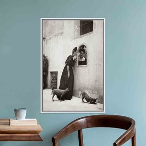 <b>Printed</b> Canvas Artwork: Frida Kahlo with Pest | <b>Large</b> Wall Art Decor,White <b>Framed</b> - Product Image 1