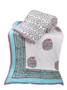 Handcrafted 100% Cotton Reversible <b>Quilt</b> Hand Block Printed Traditional Comfortable Lightweight Winter <b>Quilt</b> for <b>Queen</b> <b>Size</b> Bed - Product Image 2