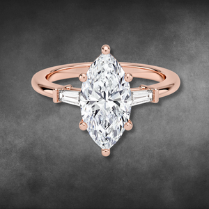 Lab Grown <b>Diamond</b> <b>Ring</b> 14KT 18KT Yellow Gold MarquiseCut Three Stone <b>Ring</b> With Tapered Baguette <b>Diamonds</b> For Ladies Fine Jewelry - Product Image 3