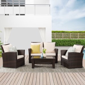 CLASSIC SOFA SET FURNITURE/ GARDEN RATTAN FURNITURE/ SIMPLE SOFA SET WITH RED CUSHION - Product Image 5
