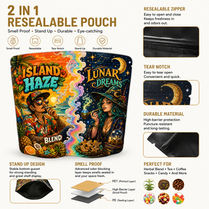 Custom 2 in 1 Double Mylar Bags Smell Proof Die <b>Cut</b> Ziplock Bags 3.5G 7G Double Chamber Packaging for Candy Snack - Product Image 4