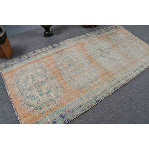 พรมตุรกีโบราณสีส้มสีฟ้าแบบดั้งเดิม3.8x8ฟุตพรมขนสัตว์สานแบบแบนพรมเย็บปะติดปะต่อกันลายห้องนั่งเล่นพรมยางด้านหลัง - Product Image 2