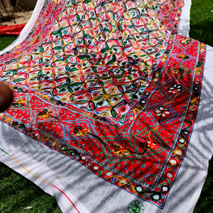 Cotton Phulkari Dupatta with Embroidery Colorful Indian Wedding Party Wear Punjabi Folk Design Navratri Rakhi Bollywood Events - Product Image 1