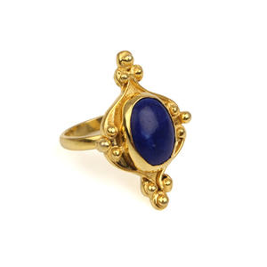 Superventas 10x14mm lapislázuli 18K chapado en oro brillante genuino 925 plata esterlina ovalada Vintage diseñador anillos para boda - Product Image 4