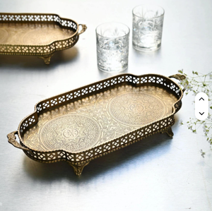 ถาดสติกเกอร์เคลือบทองเหลืองหรูหราทรงรีพร้อมที่จับสำหรับตกแต่งหรูหราสำเร็จรูปสไตล์โบราณคุณภาพสูงถาดเสิร์ฟแบบทันสมัย - Product Image 2