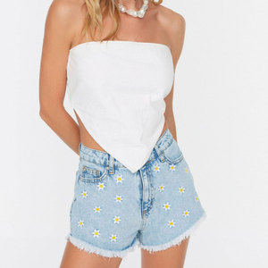Shorts de mezclilla casuales vintage de cintura alta para mujer, shorts de mezclilla desgastados de tiro alto para verano, a la moda - Product Image 6