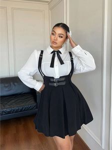 Falda con tirantes informal elegante de cintura alta para mujer de talla grande, diseño de peplum de gasa transpirable de verano, Color sólido Natural - Product Image 4