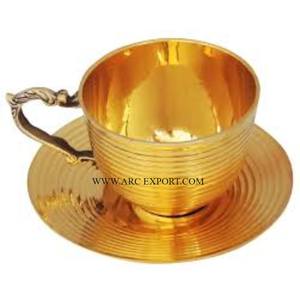 Fête d'anniversaire or poli en laiton massif décoration de table maison et cuisine tasse à thé et soucoupes qualité supérieure grandes tasses - Product Image 1