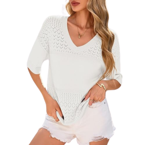 Camisas informales de punto transpirables para mujer Blusas y ropa de longitud corta - Product Image 2