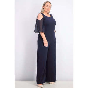 Tuta intera in rayon trasparente blu per donne taglie forti, con spalle scoperte, stampa floreale, design scavato, taglia 22W - Product Image 3