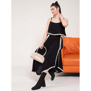 Deebaco Women's Solid Black 2 Piece Co-Ord <b>Set</b> Casual Spring Summer Loose Fit Sleeveless Top With Ruffles Full Length Skirt - Product Image 1