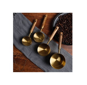 Brass and Wood <b>Measuring</b> Cups and <b>Spoons</b> Coffee Bean Includes Tablespoon for Convenient Coffee Scooping - Product Image 3