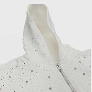 Latest Autumn ODM Lined Casual Knitted <b>Rhinestone</b> Zip-Up Hoodie with Front Logo 260g <b>Fabric</b> Weight High Quality Women's Cotton - Product Image 4