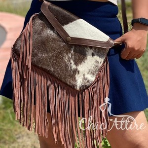 Wholesale Hair on Cowhide Crossbody Bag With Fringe Western Women Purse Brown Genuine Leather Handbag Hot Sale Bag Gifts for Her - Product Image 1