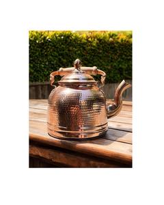 Copper <b>kettle</b> with ergonomic <b>wooden</b> grip and heat resistant base designed for both display and functional use - Product Image 6