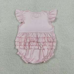 Baby Girls Color Block <b>Bubble</b> Romper Flutter Sleeve Peach <b>Top</b> Mint Bottom Yellow Bow Side Snap Crotch Infant Summer Soft Onesie - Product Image 4