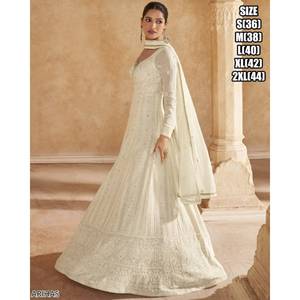 Vestido de rayón Anarkali de seda étnica india, bordado pesado, Dupatta, mangas completas, acampanado, largo para bodas, paquistaní, Salwar Kameez - Product Image 2