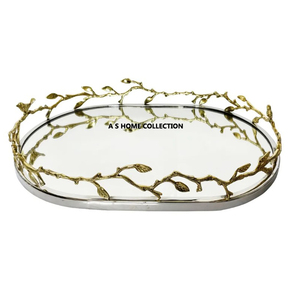 Bordure de conception avantageuse en forme de branche en métal doré avec plateau en verre miroir fantaisie facile à nettoyer pour une utilisation à la salle à manger - Product Image 6