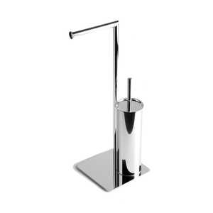 Porte-papier toilette et brosse en acier chromé, accessoires de salle de bain et de toilettes - Product Image 1