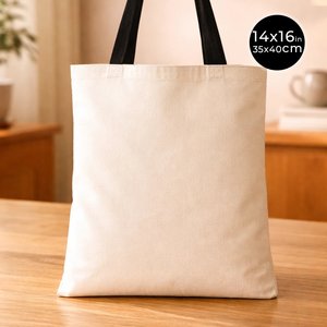 Natural Raw Cotton Tote <b>Bag</b> 14x16 Solid Color Reusable Open Closure with Black Handles Removable <b>Shoulder</b> <b>Strap</b> - Product Image 2