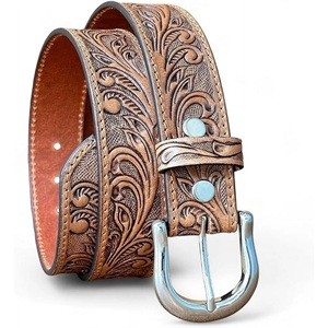 Handmade Cowboy Belt for <b>Men</b> Western Style Embossed Genuine Leather with Removable Tooled for Buckle - Product Image 1