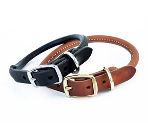 Collar de perro de cuero enrollado hecho a mano de calidad superior marrón negro con herrajes de latón o acero inoxidable - Product Image 6
