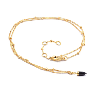 Collier à chaîne boule en argent sterling avec pendentif plaqué or en forme de petite balle en onyx noir - Product Image 4