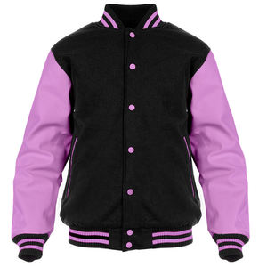Chaqueta Varsity personalizada para escuela secundaria, chaqueta de béisbol universitaria de estilo americano con mangas de cuero lavanda de lana negra para hombres, envío DDP - Product Image 1