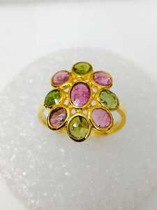 Anillo delicado de turmalina multicolor, anillo multillamativo de plata 925, anillo minimalista chapado en oro de 14K, anillo de promesa de boda, regalo de amor - Product Image 3