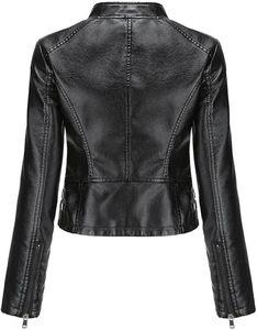 Women's Leather Cropped Tops Leather <b>Jackets</b> Coats Stand Collar <b>Jackets</b> <b>Jackets</b> - Product Image 4