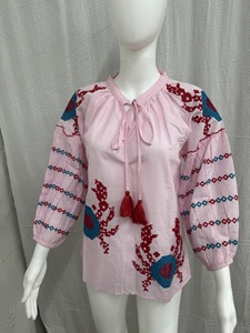 Chemisiers décontractés pour femmes avec broderie Tops à col rond à manches longues en popeline pour les saisons printemps été hiver - Product Image 3