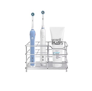 Soporte para dientes montado en la pared en acero con acabado plateado Soporte para cepillos de dientes Soporte para pasta de dientes para accesorios de baño - Product Image 5