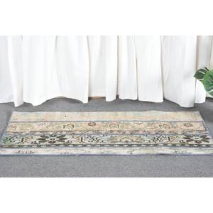 Tapis en laine turque vintage de 1.5x3,9 pieds, tissage plat en patchwork beige et vert avec support en latex pour décorations de salon - Product Image 3